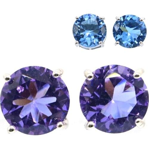 9x9mm Lovely Created Color Changing Alexandrite Topaz Real Ruby Emerald Blue Sapphire For Girls Silver Stud Earrings Wholesale