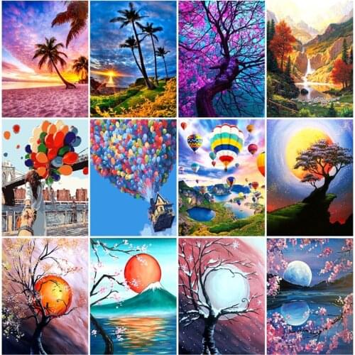 Yumeart Diamond Painting By Number Full Drill Square Landscape Diamond Art Embroidery Cross Stitch Tree Secenery Home Decoration