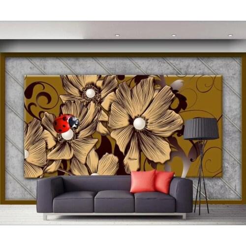 Customized large-scale 3D mural wallpaper 3D hand-painted flower European sofa background wall