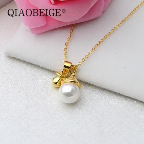 QIAOBEIGE Chain Pendant Necklace Jewelry Pearl Necklace Mountings Making Pendant Findings Jewelry 925 sterling silver Accessory