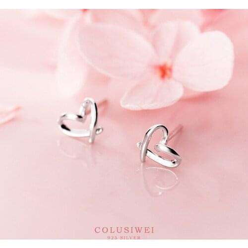 Colusiwei Hot Sale 925 Sterling Silver Cute Irregular Heart Small Stud Earrings for Women Sterling Silver Fine Fashion Jewelry
