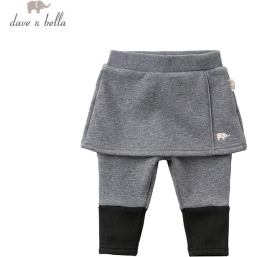 DBJ15645 dave bella winter baby girls fashion patchwork pants children full length kids pants infant toddler trousers