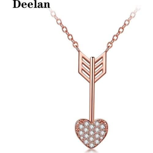 DEELAN Fashion Necklace Women Charm Rose Gold Color Long Necklace Love arrow Cubic zirconia Pendant Jewelry Party Wedding Gift