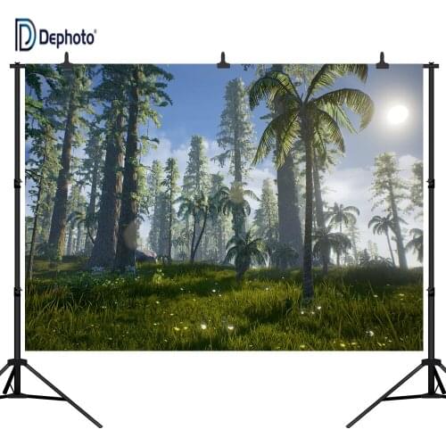 DePhoto 3D Cartoon Dinosaur Forest for Party Seamless Vinyl Photography Backdrop Photo Background Studio Prop PGT128