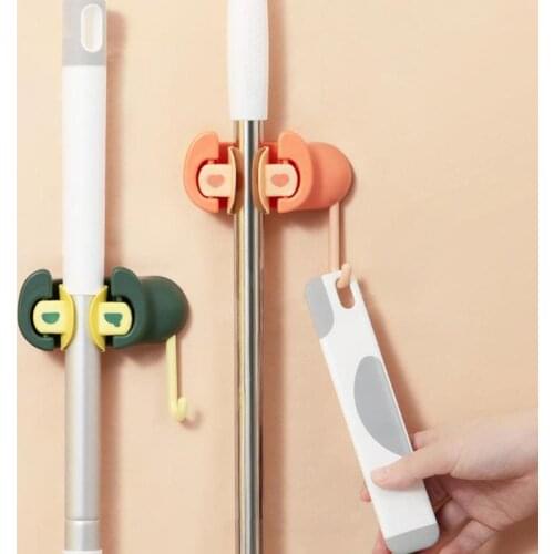 Hanging Clip Storage Rack Kitchen Balcony Wall Free Punching Mop Towel Multifunction Plastic Non Punch Mop Clip Holder