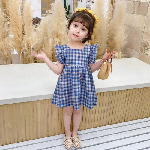 Baby Girls Dresses Summer Sleeveless Plaid Clothes Ruffles Backless Children Dress Flying sleeve Kids Clothing
