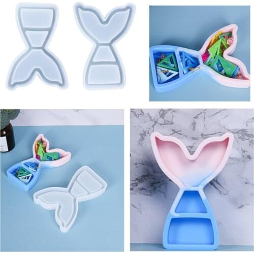 Epoxy Crystal Resin Silicone Mold Fishtail Storage Box Mold for DIY Home Decoration Rings Coins Keys Jewelry Storage