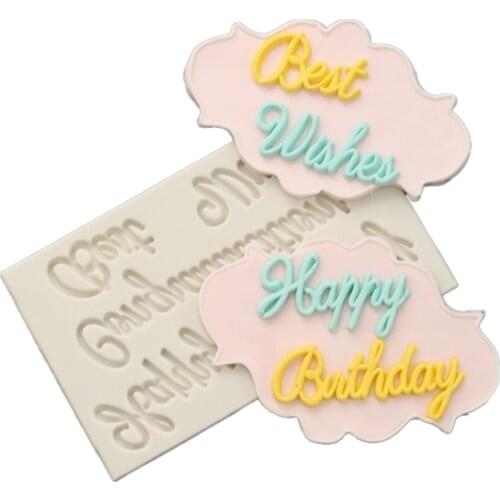 Letters Fondant Mold Happy Birthday Best Wish Cupcake Decorating Cake Border Silicone Chocolate Candy Polymer Clay Molds H693