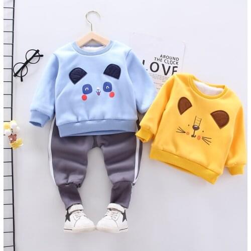 IENENS Kids Winter Clothes Set 2020 Warm Boys Clothing Suit Baby Girl Cartoon Parkas Sweatshirt + Pants Outfits 1-4 Years