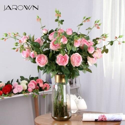 JAROWN Artificial 2 Heads Rose Real Touch Latex Decorative Rose Wedding Party Home Flower Arrangement Decoration Fake Flores