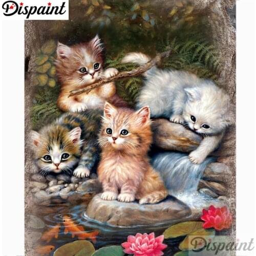 Dispaint Diy Full Square Round Drill 5D Diamond Painting Cross Stitch Diamond Embroidery "Animal cat" Home Decor Gift A26707