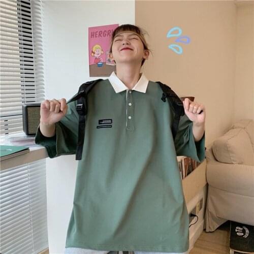 Korean Preppy Colorblock Multicolor Polo T-Shirt Women Short Sleeve Harajuku Student Couple Clothes Kawaii Aesthetic Clothes