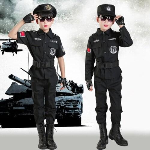 New Boys Policemen Costumes Children Cosplay For Kids Army Police Uniform Clothing Set Long Sleeve Fighting Performance Uniforms