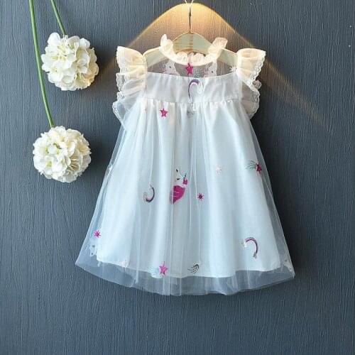 Summer Infant Baby Girls Princess Dress Ruffles Sleeve Print Lace Straight Mini Dress 2 Colors