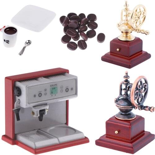 Metal Coffeemaker Coffee Beans Cup & Saucer & Spoon Simulation Kitchen Furniture Doll House Miniature Accessories 1:12 Dollhouse