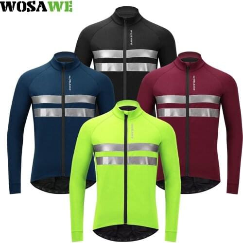 WOSAWE Men Cycling Jacket Winter Thermal Fleece Warm Up MTB Bike Jacket Water Repellent Windproof Cycling Reflective Windbreaker