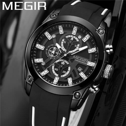 MEGIR Fashion Watch Men Chronograph Military Male Clock Top Brand Luxury Rubber Silicone Band Business Man Sport Wristwatch 2144