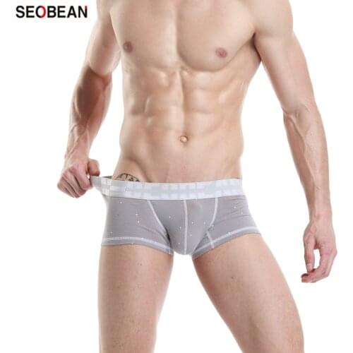 SEOBEAN Original Design Mens Underwear Dot Cotton Comfortable U-pouch Bag Push Up Bodu Shaped Up Mens Sexy Boxers