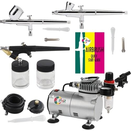 OPHIR 0.2mm 0.3mm 0.8mm 3-Airbrush Kit w/ 110V,220V Air Compressor for Hobby Model Painting Craft Art Paint _AC089+004A+071+073
