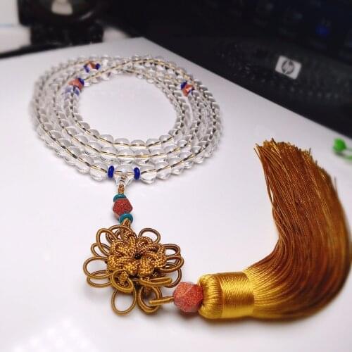 Natural White Crystal Rosary Car Interior 8-10mm 108 Round Buddha Beads Unisex Style Religious Supplies Gifts For Friends