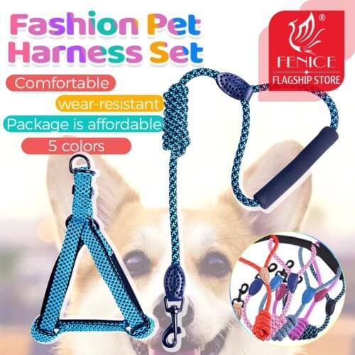 Fenice Nylon Wearable Dogs Collars Dog Walking Leash For Small Medium Large Dogs Harness and Leash Set for Bulldog Chihuahua