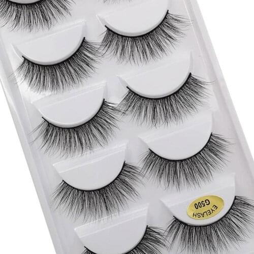 Mink Eyelashes 5Pairs Natural Long False Eyelash Thick Faux 3D Mink Lashes Cruelty Free Lashes Makeup Soft Cilios