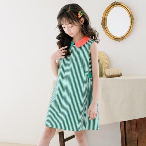 New 2020 Summer Girls Sleeveless Dress Fashion Baby Girls Stripe Patchwork Dress Cute Doll Collar Kids Dress for Girls, #8338