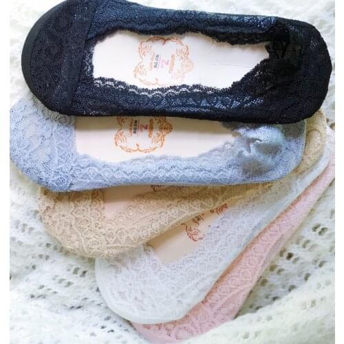 2020 New Style Summer Women Silica Gel Lace Boat Socks Invisible Cotton Sole Non-slip Antiskid Slippers Anti-Slip Sock
