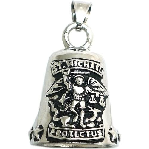 New Arrival Unisex 316L Stainless Steel Cool Saint Michael Protect Us Stars Bell Pendant