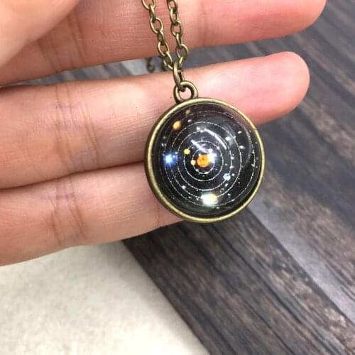 New Solar Celestial Body Galaxy Nebula Sided ​Glass Dome Pendant Moon Earth ​Sun Mars Art Picture Necklace Space Charm Jewelry