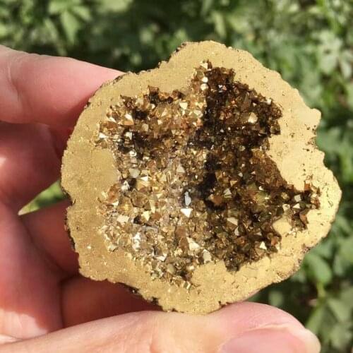 Natural Angel Aura Agate Geode Crystal Hole Mineral Specimen Contains Clean Clusters Electro Plating Titanium Coating