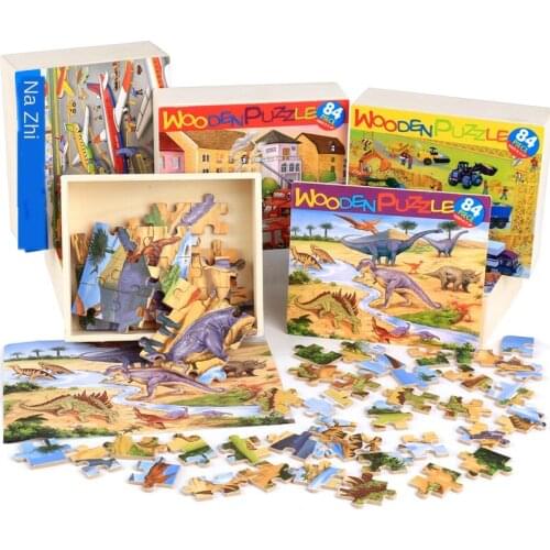 Boxed Puzzle Toys Boys and Girls Assembled Educational Toys of Wooden Car Dinosaur Early Education Wooden Gift P124