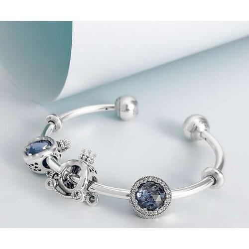 Genuine 925 Sterling Silver Fashion Crown Pumpkin Car Beads With Open Round Bracelet Fit Original Pan Charm Diy Jewelry