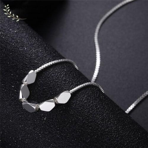 Pure Silver 925 Necklaces For Women Collier Femme Geometric Beads Pendant & Necklace Box Chains Fashion Jewelry Accessory Gifts