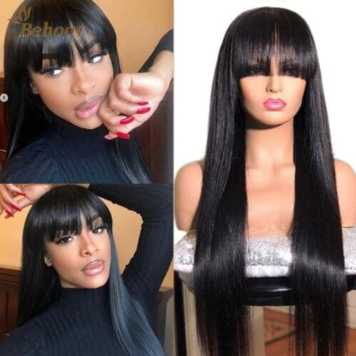 Synthetic Lace Front Wigs With Bangs 24inch Long Straight Black Color Hair Wigs With Bangs For Black Women Fashion Medium Size