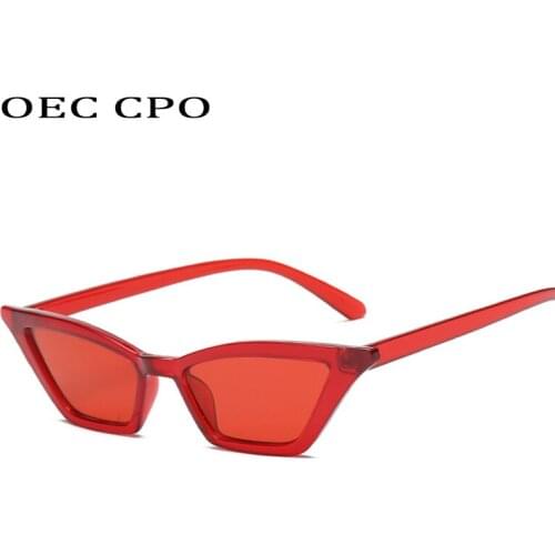 OEC CPO Women Cat Eye Sunglasses Women Brand Design Vintage Small Frame Red Black Sun Glasses Men Shades UV400 O69