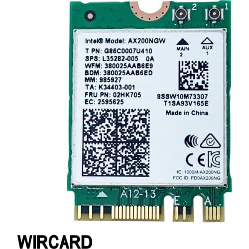 WIRCARD For Dual Band AX200 2400Mbps Wireless AX200NGW NGFF M.2 Bluetooth 5.0 Wifi Network Card 2.4G/5G 802.11ac/ax