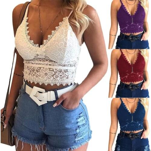 Women Sexy Adjustable Straps Lace See Through Padded Brassiere Crop Top Vest Brassiere Crop Top Vest Brassiere Crop Top Vest Top