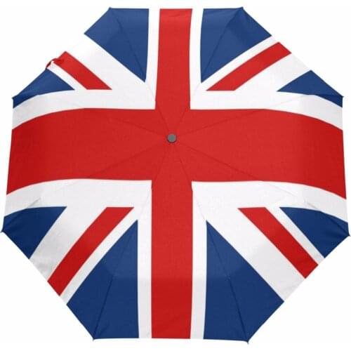 Fully Automatic Umbrella New Arrival Three Folding UK Britain Flag Parasol Sunny Rainy Umbrellas for Women with Black Coating