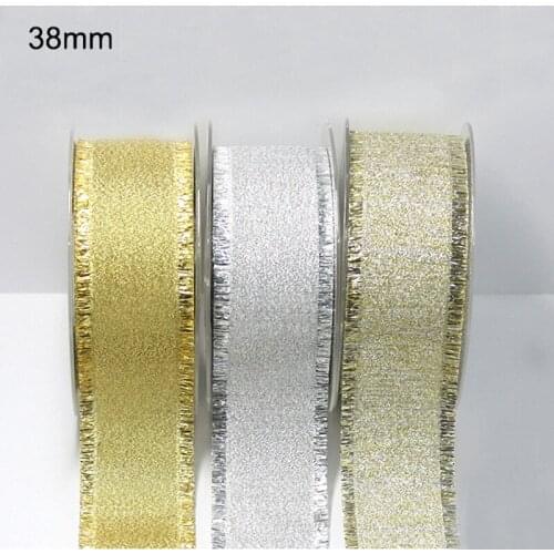 1-1/2" christmas wedding decorative silver gold Fringed edge ribbon 38mm new diy girls bows fabric gift wrapping webbing
