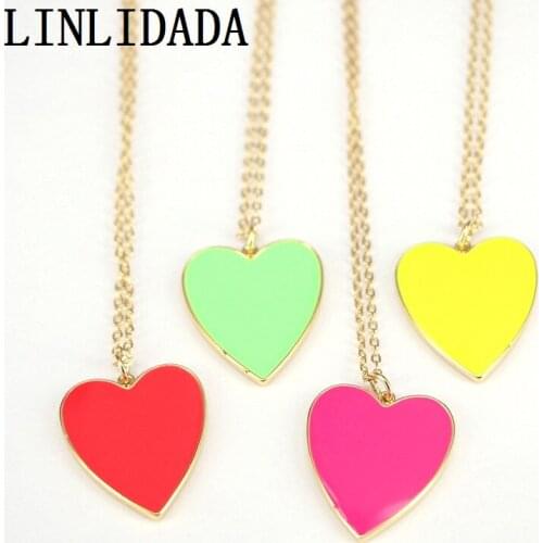 10Pcs Heart enamel necklace, heart necklace, gold chain necklace, dainty enamel minimal necklace