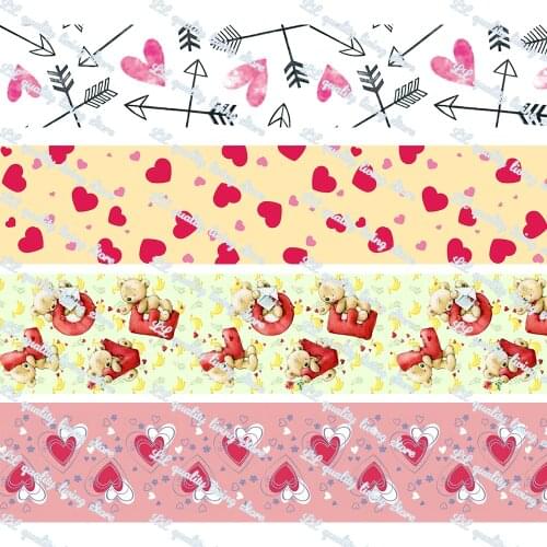 16-75MM Heart &Cartoon Bear Printed Grosgrain Ribbon 50 Yards/Roll Tape Clothing Bakery Gift Wrapping Accessory Hairbow Head