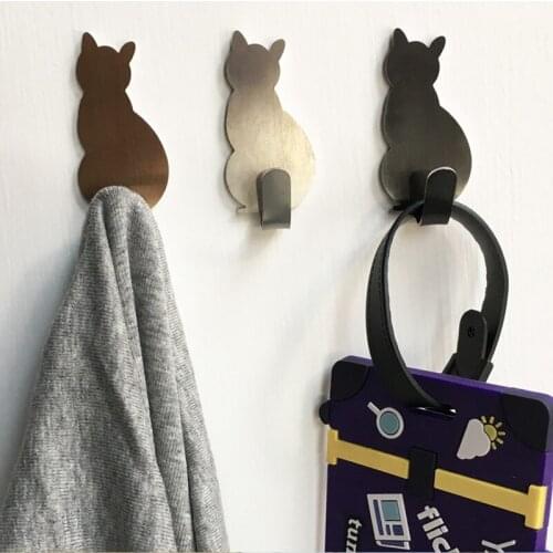 2pcs Self Adhesive Hooks Cat Pattern Storage Holder for Bathroom Kitchen Hanger Stick on Wall Hanging Door Clothes Towel Racks