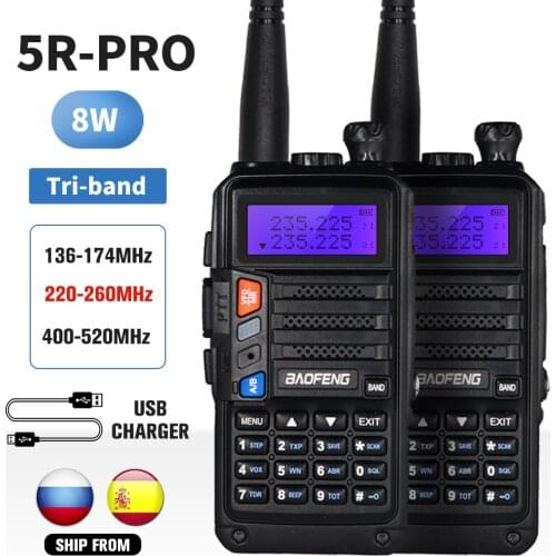 2PCS Tri-Band Baofeng UV-5R Pro Walkie Talkie 8W High Power Two Way Radio Portable CB Ham Radio HF FM Transceiver Upgrade UV 5R