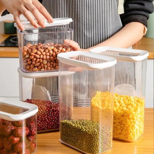 2000ml Kitchen Food Storage Tank Container Plastic Covered High Food Sealed Tank Coffee Beans Transparent Grain Organizer