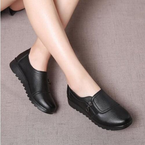 2021 fashion soft leather round toe ladies casual flat shoes ladies side zipper flat oxford shoes new womens shoes