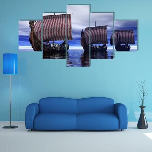 5 Pieces Wall Art Canvas Painting Scenery Poster Vintage Ship Modern Home Living Room Bedroom Decoration Framework Pictures