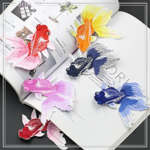 6 Pieces Embroidery Fish Patch Applique Iron on Stickers Repair Clothes Decorative Patches for Clothing Badges Fabric Sew On