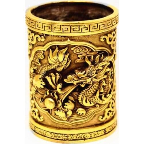 Antique pure brass great hawk Chinese dragon pen holder decoration Stationery Decorative Arts & Crafts antique brass collection
