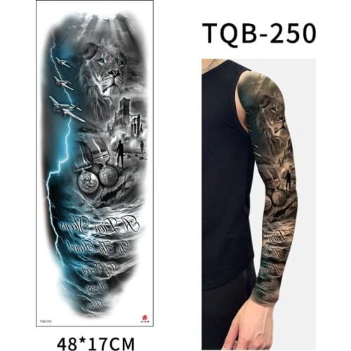 Large Arm Sleeve Tattoo Lion Tall Building Airplane Waterproof Temporary Tatto Sticker Totem Body Art Full Fake Tato Men Women